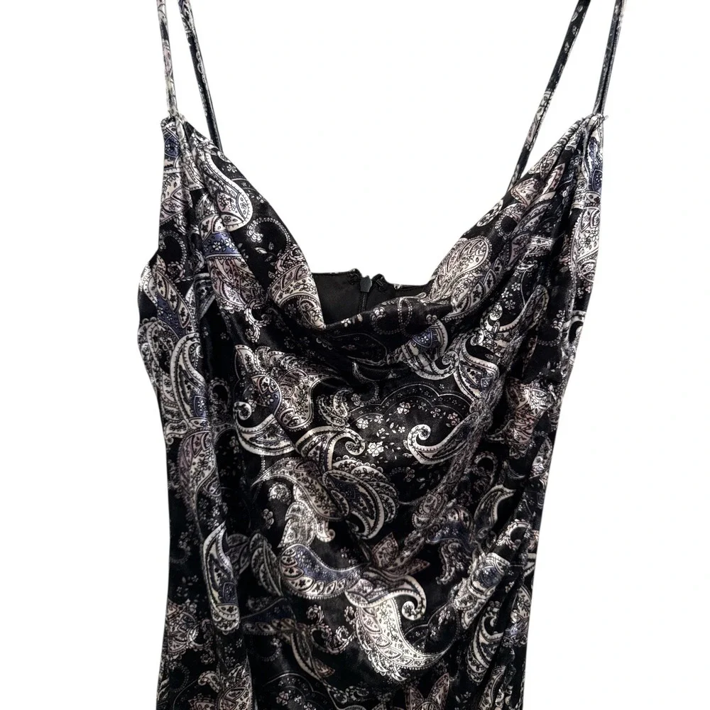 Laundry by Shelli‎ Segal Velvet Paisley Cowl Neck Sheath Dress Black Silver 8